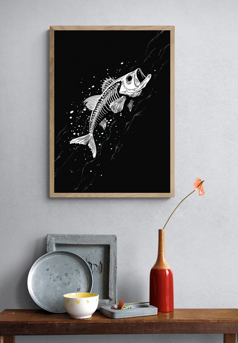 Skeleton Fish Ink Poster. — room view 3