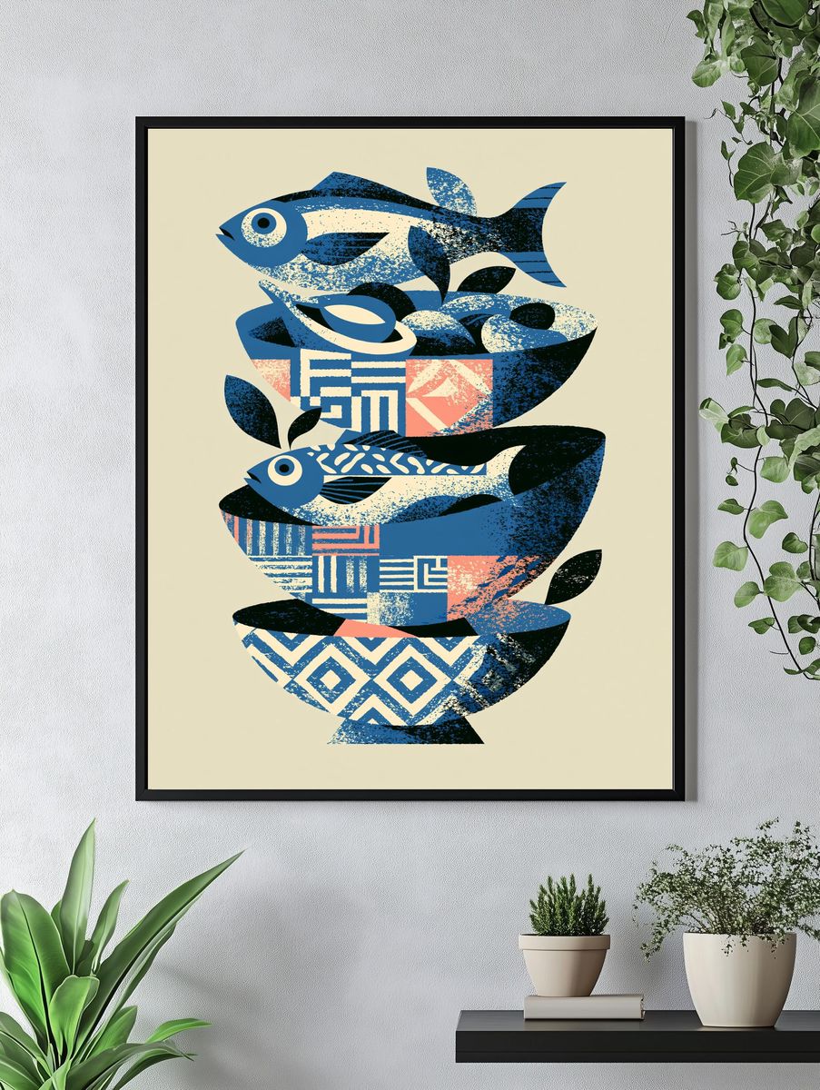 Blue Fish Still Life Print. — room view 4