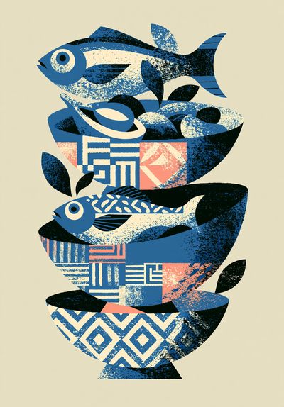 Blue Fish Still Life Print. poster print