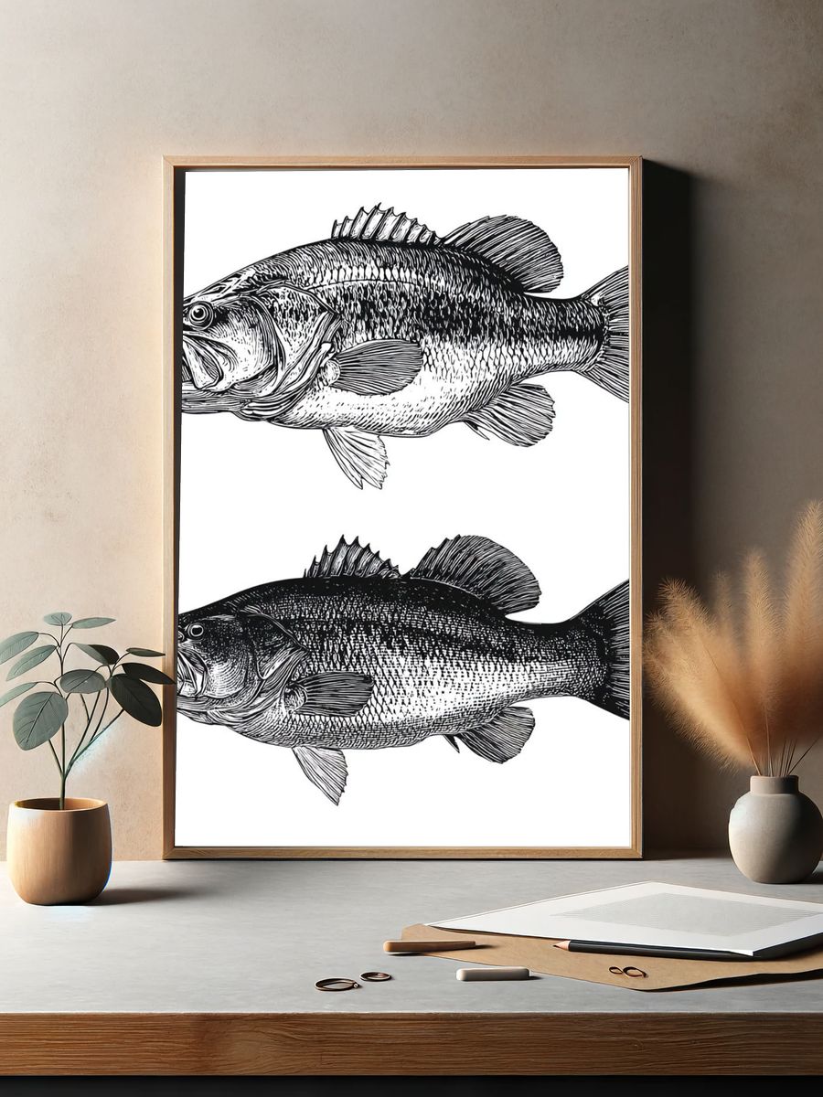 Bass Fish Illustration Poster. — room view 2