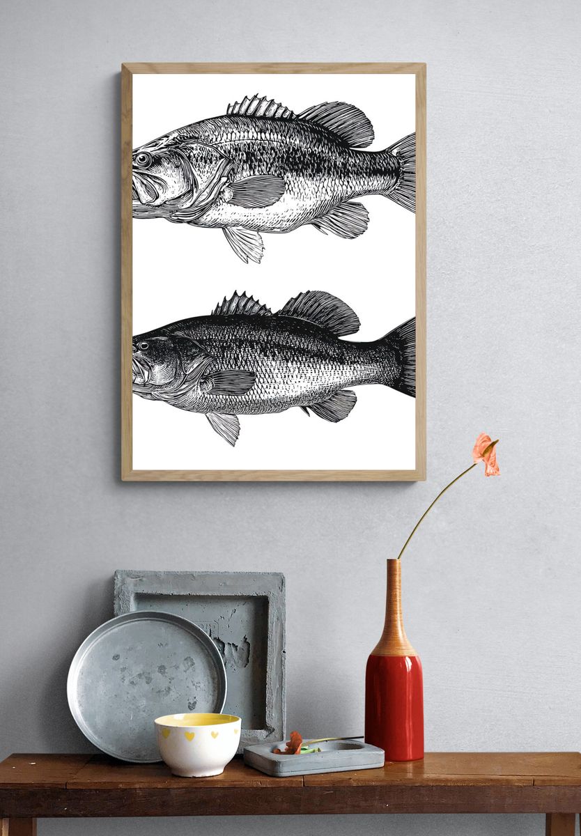 Bass Fish Illustration Poster. — room view 3