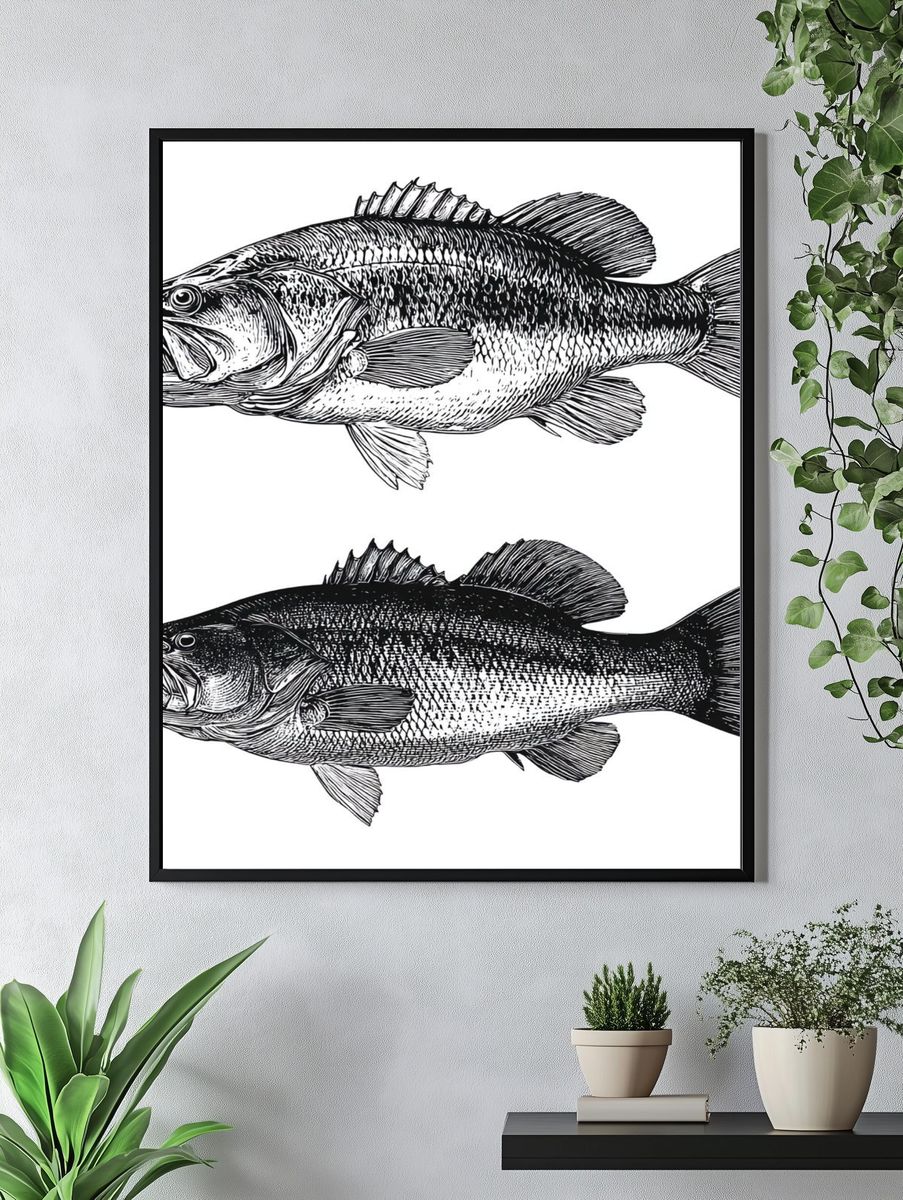 Bass Fish Illustration Poster. — room view 4