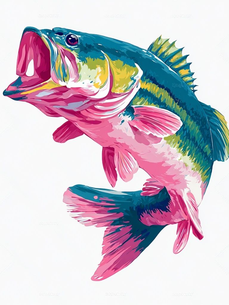 Colorful Bass Fish — Illustration Print. poster — illustration art
