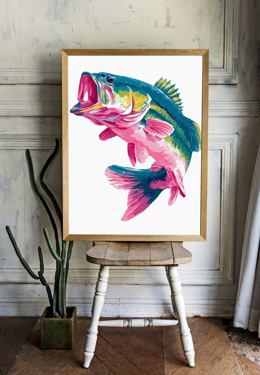Colorful Bass Fish — Illustration Print. — room view 1