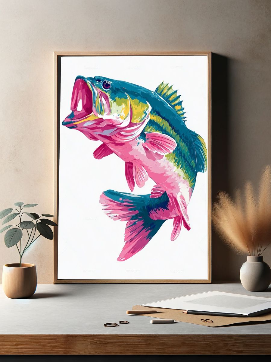 Colorful Bass Fish — Illustration Print. — room view 2