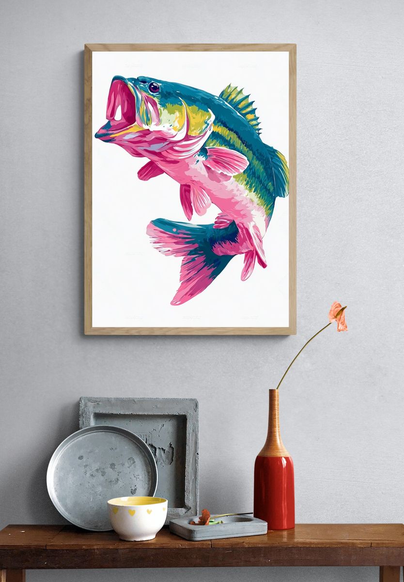 Colorful Bass Fish — Illustration Print. — room view 3
