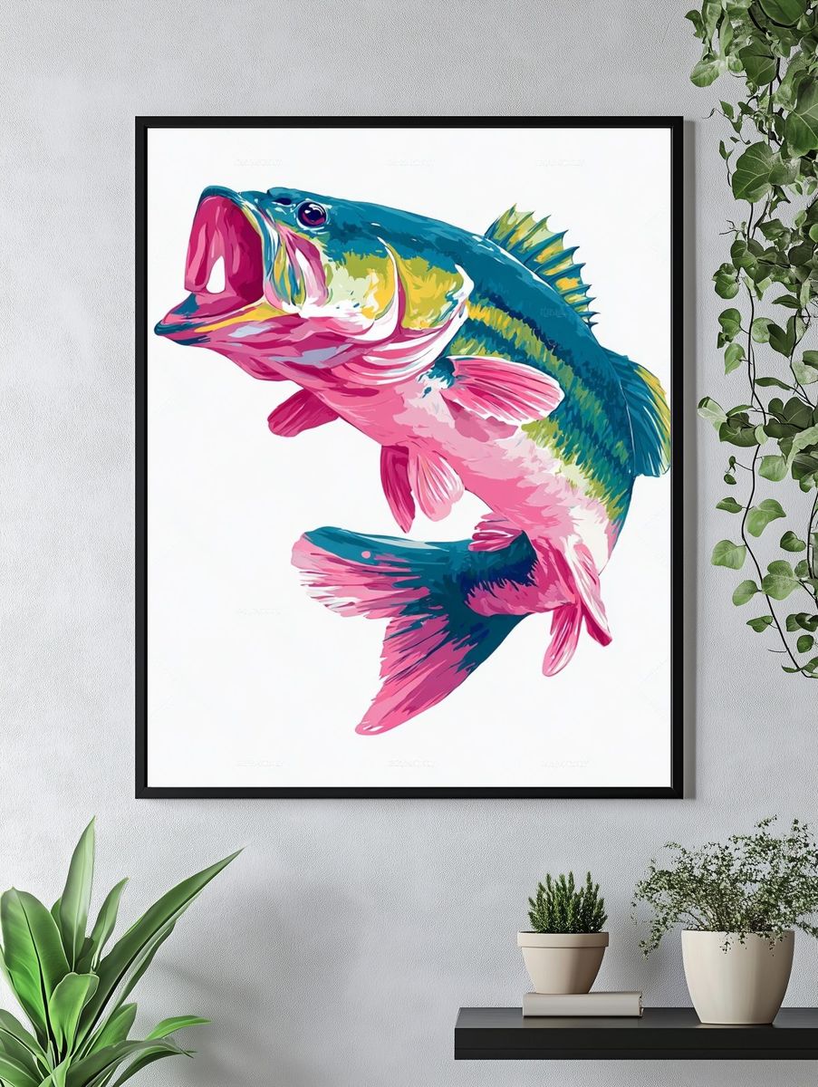 Colorful Bass Fish — Illustration Print. — room view 4