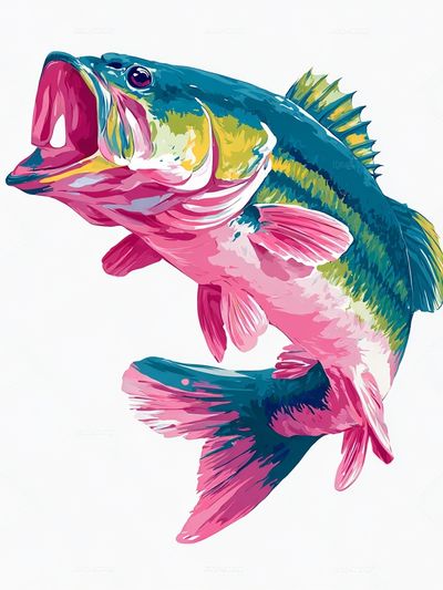 Colorful Bass Fish — Illustration Print. poster print