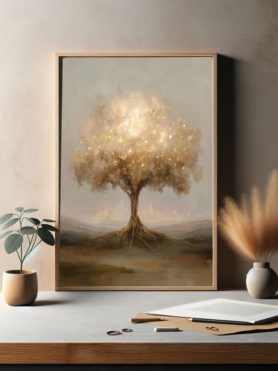Illuminated Tree — Fine Art Print. — room view 2