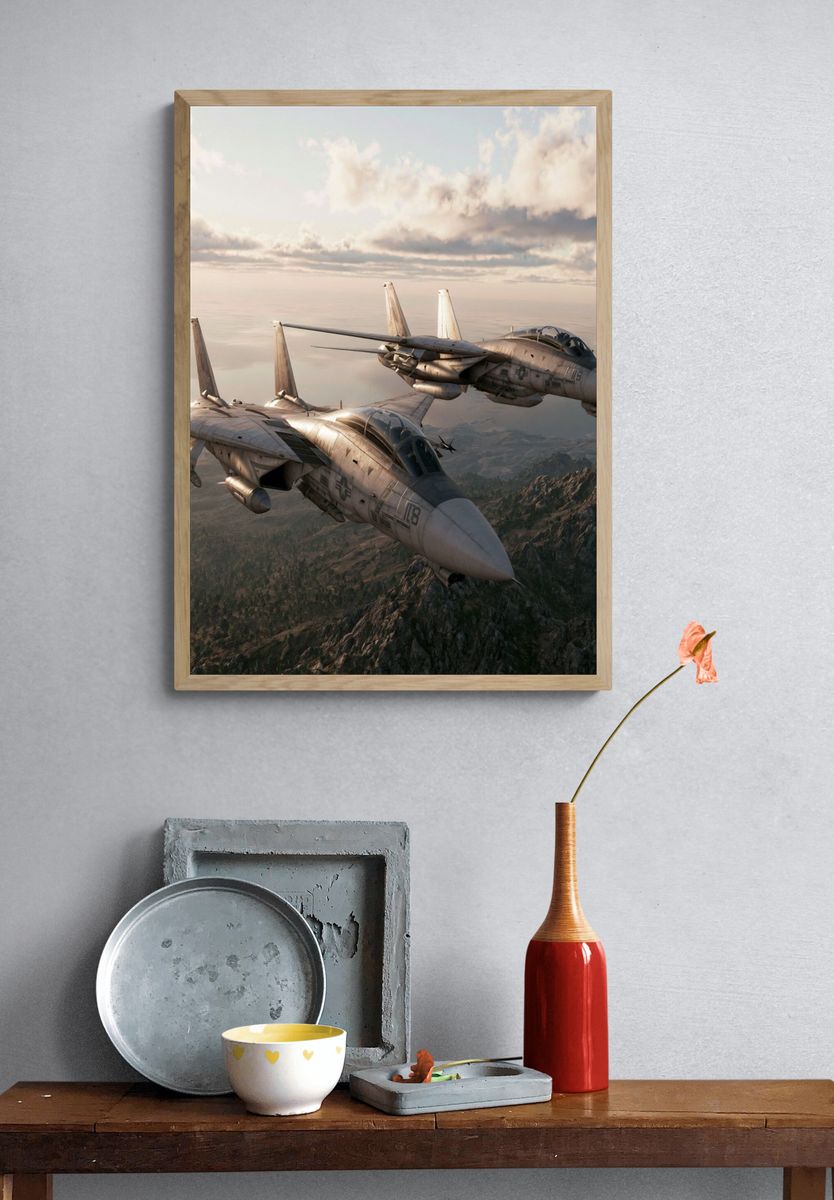 Fighter Jets Over Coastline Poster. — room view 3