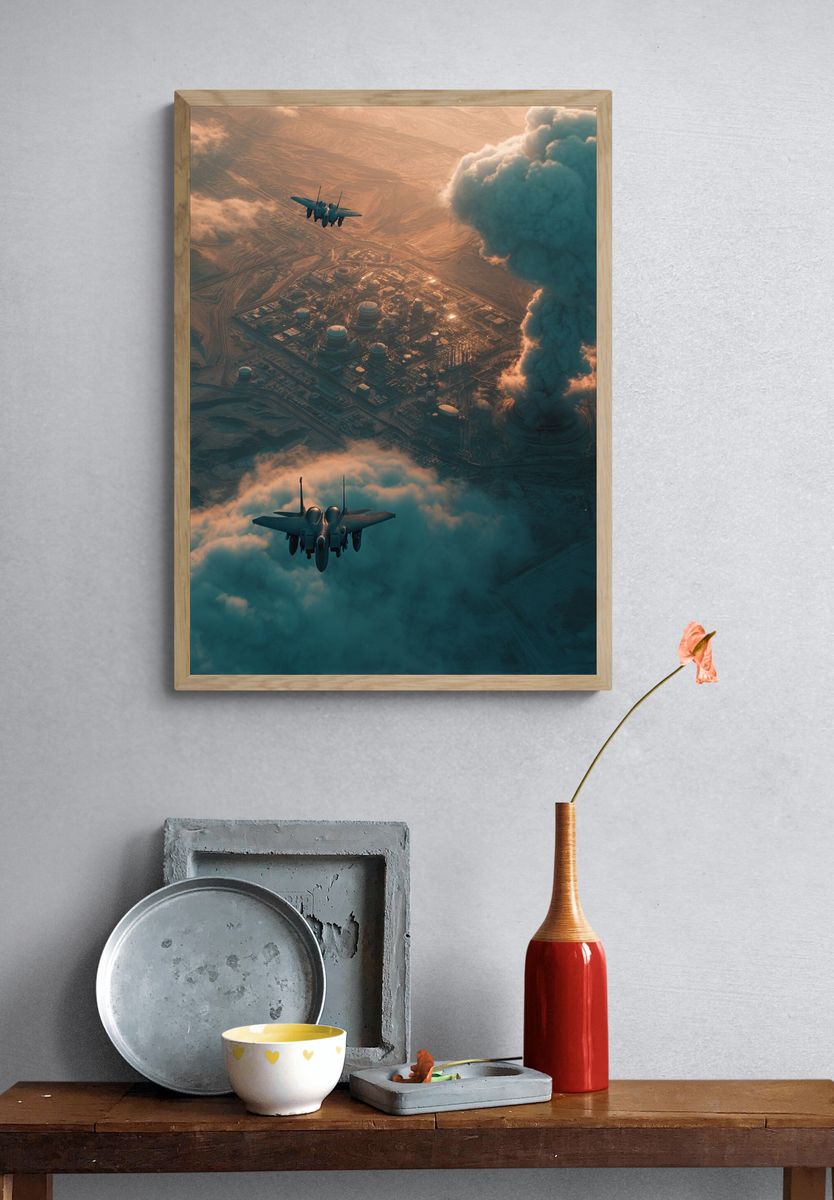 Fighter Jets Over Industrial Landscape — Photography Print. — room view 3