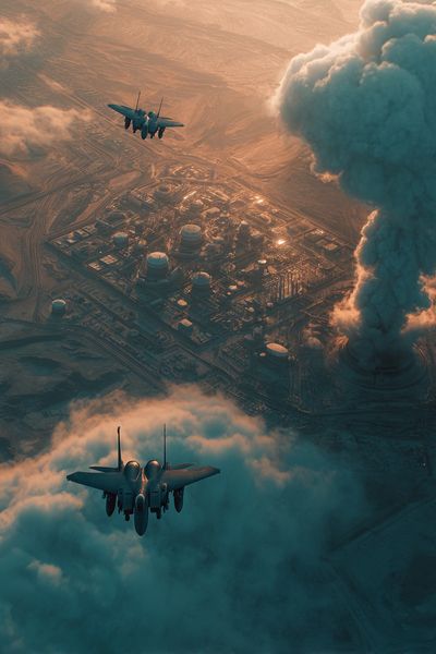 Fighter Jets Over Industrial Landscape — Photography Print. poster print