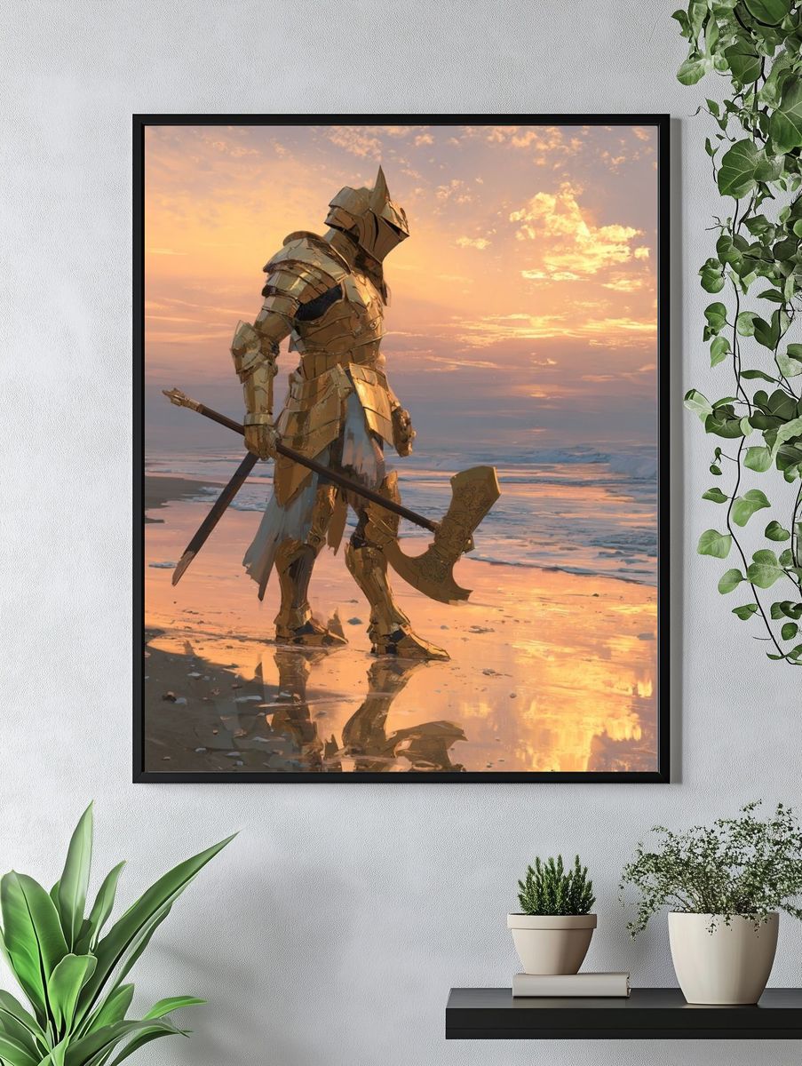 Golden Knight at Sunset — Fantasy Print. — room view 4