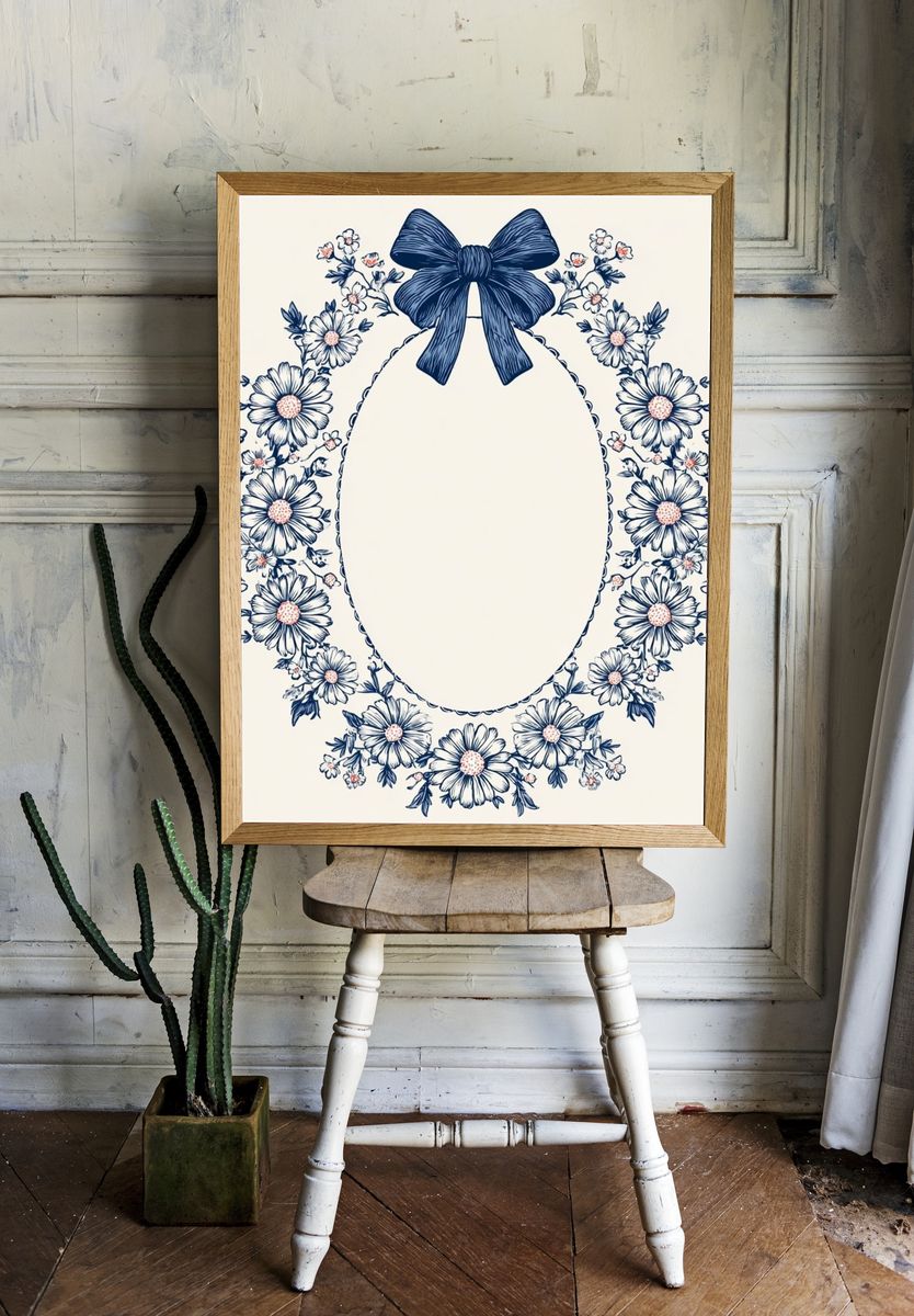 Floral Bow Frame Illustration Poster. — room view 1