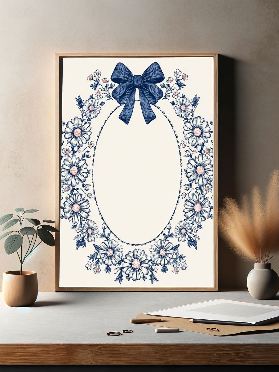 Floral Bow Frame Illustration Poster. — room view 2