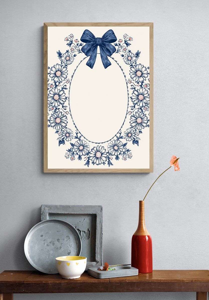 Floral Bow Frame Illustration Poster. — room view 3