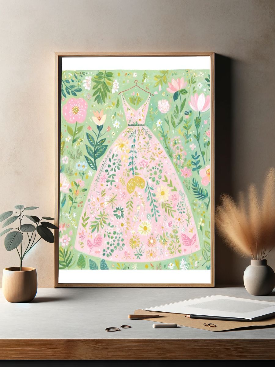 Floral Dress Illustration Poster. — room view 2