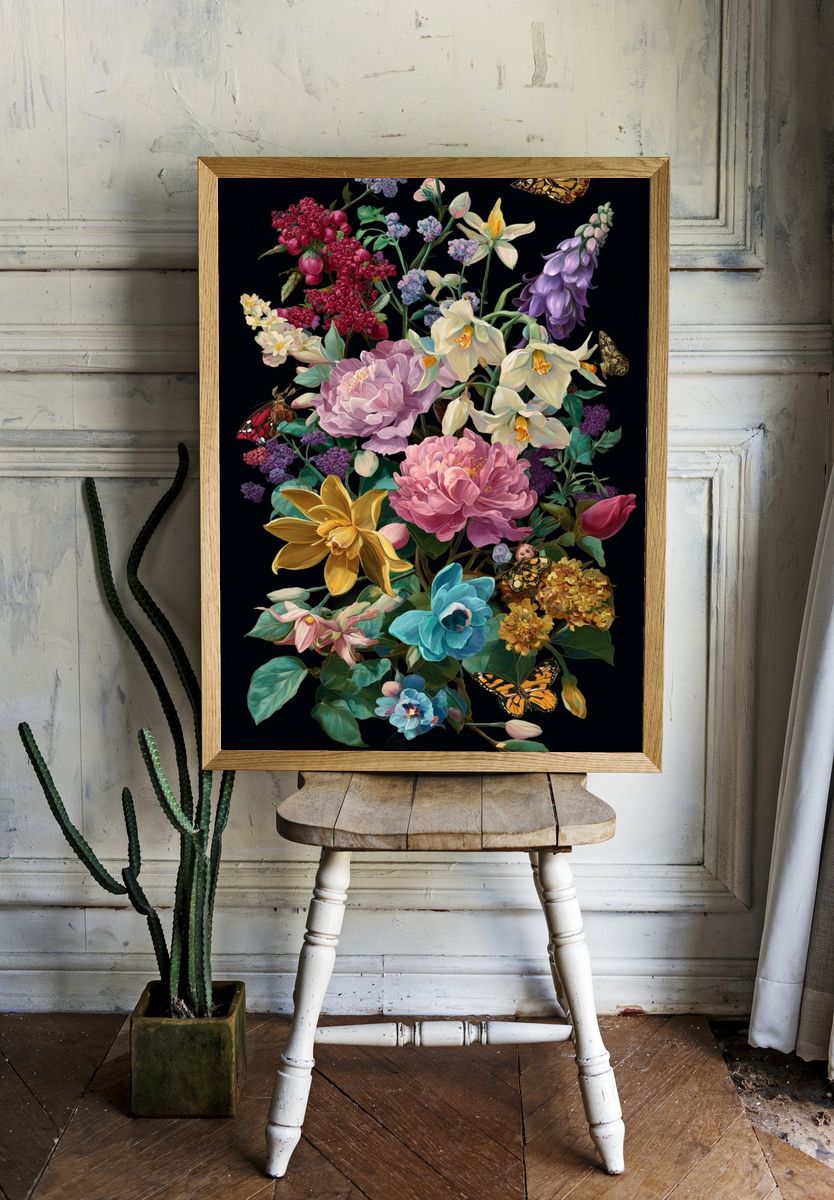 Floral Bouquet with Butterflies — Illustration Print. — room view 1