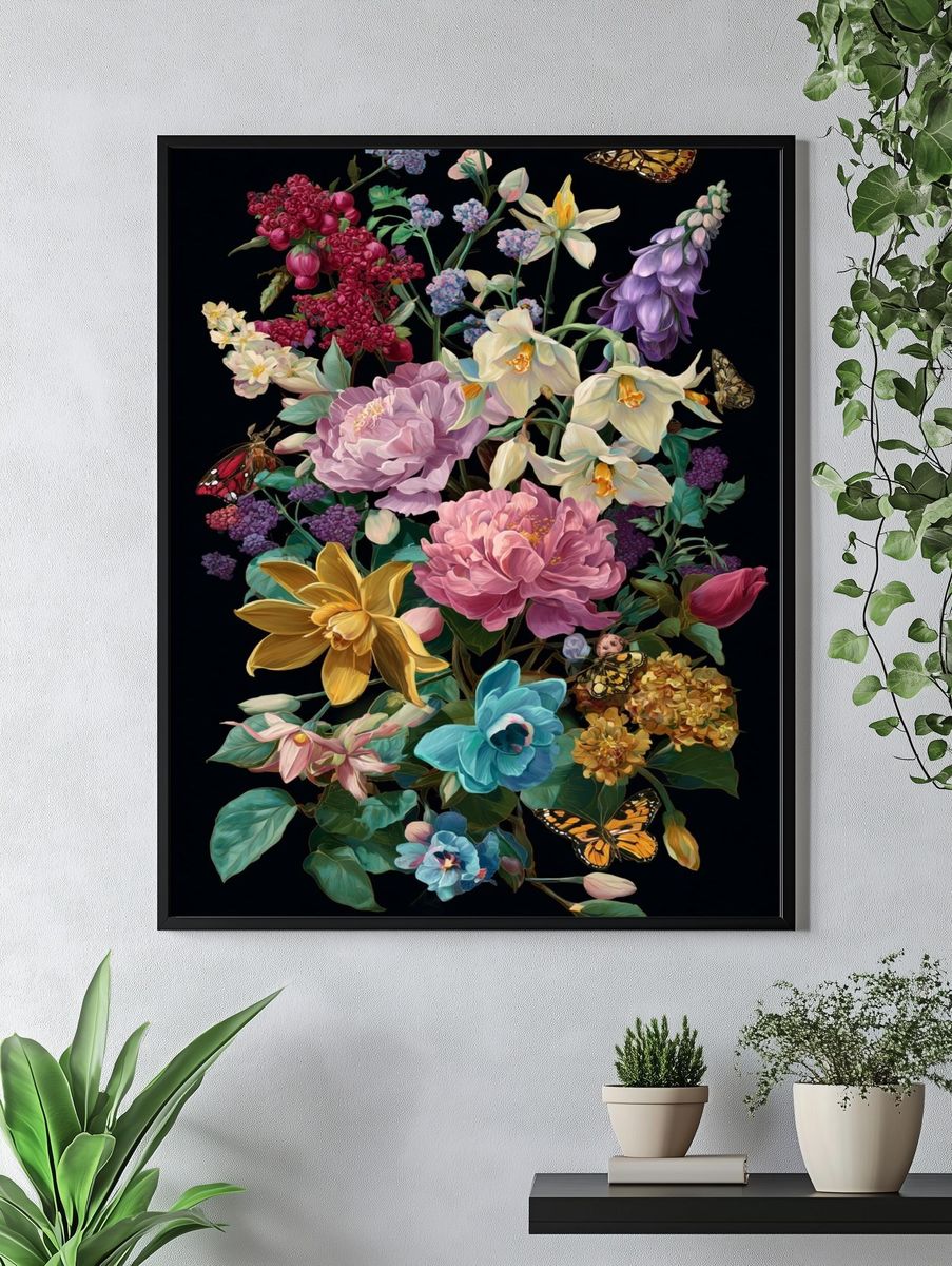Floral Bouquet with Butterflies — Illustration Print. — room view 4