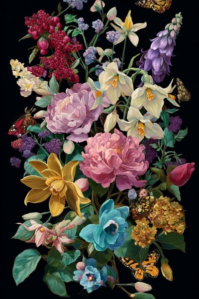 Floral Bouquet with Butterflies — Illustration Print. poster print