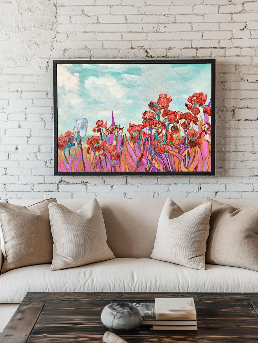 Vibrant Floral Landscape Poster. — room view 1
