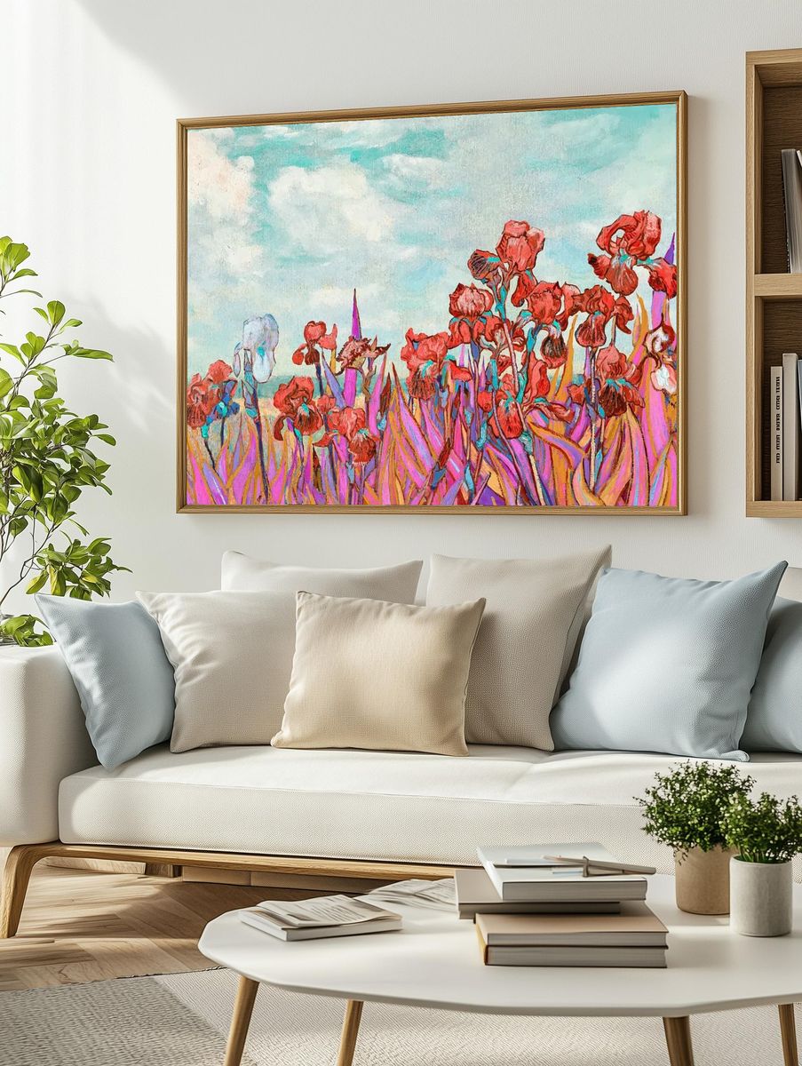 Vibrant Floral Landscape Poster. — room view 2