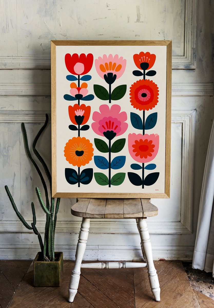 Colorful Floral Illustration Poster. — room view 1