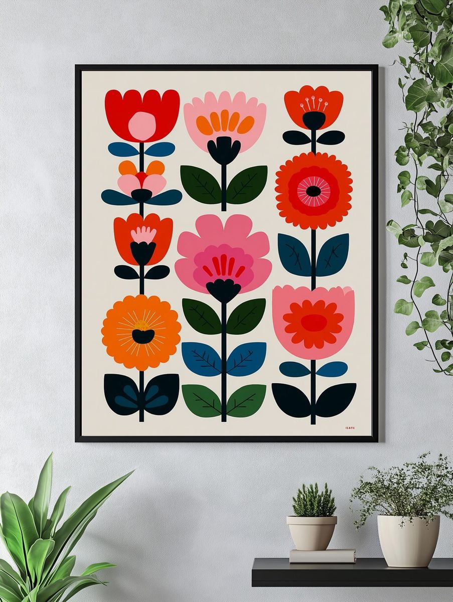 Colorful Floral Illustration Poster. — room view 4