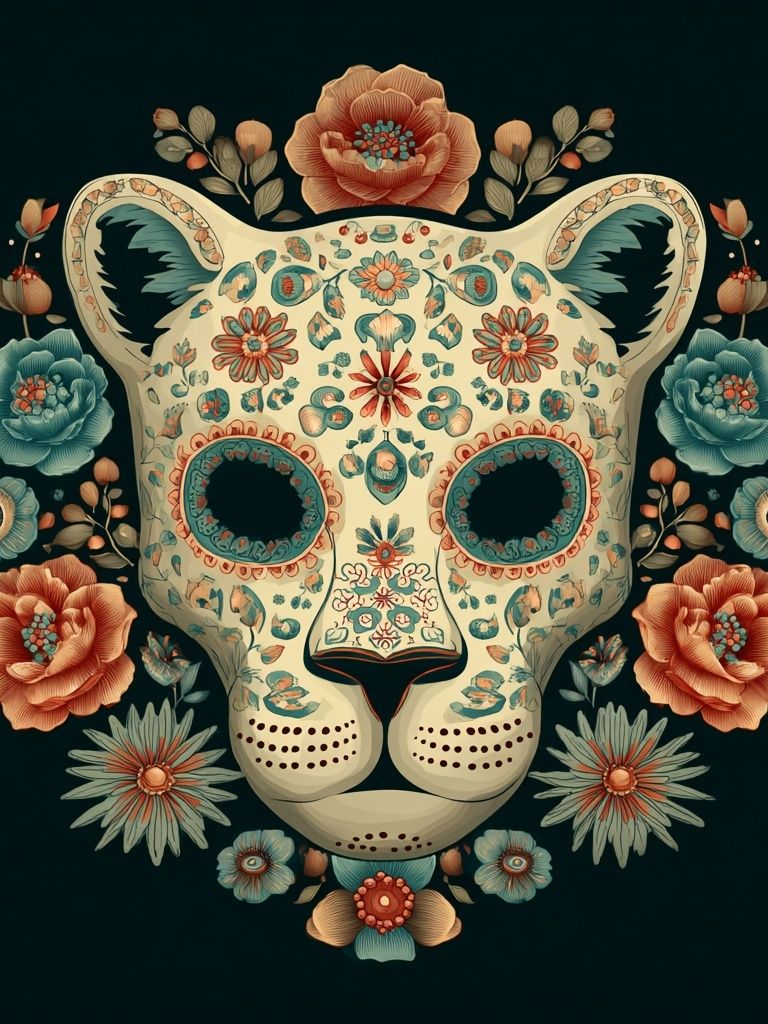 Floral Leopard Skull Illustration Poster. poster — illustration art