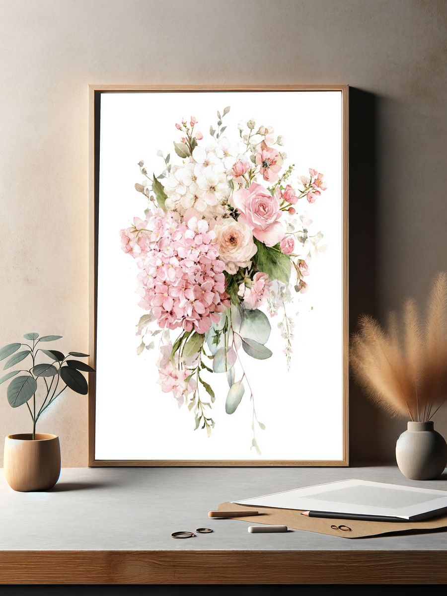 Pink Floral Watercolor Poster. — room view 2