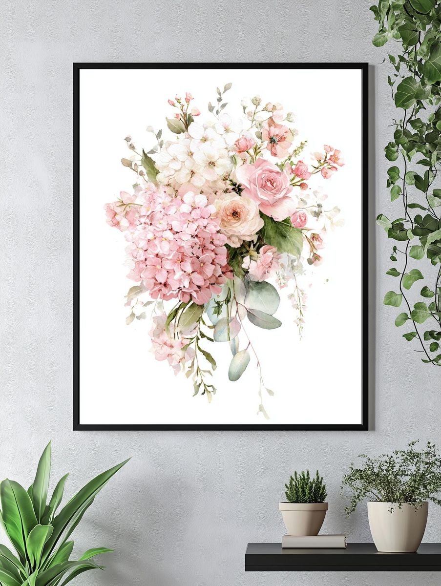 Pink Floral Watercolor Poster. — room view 4