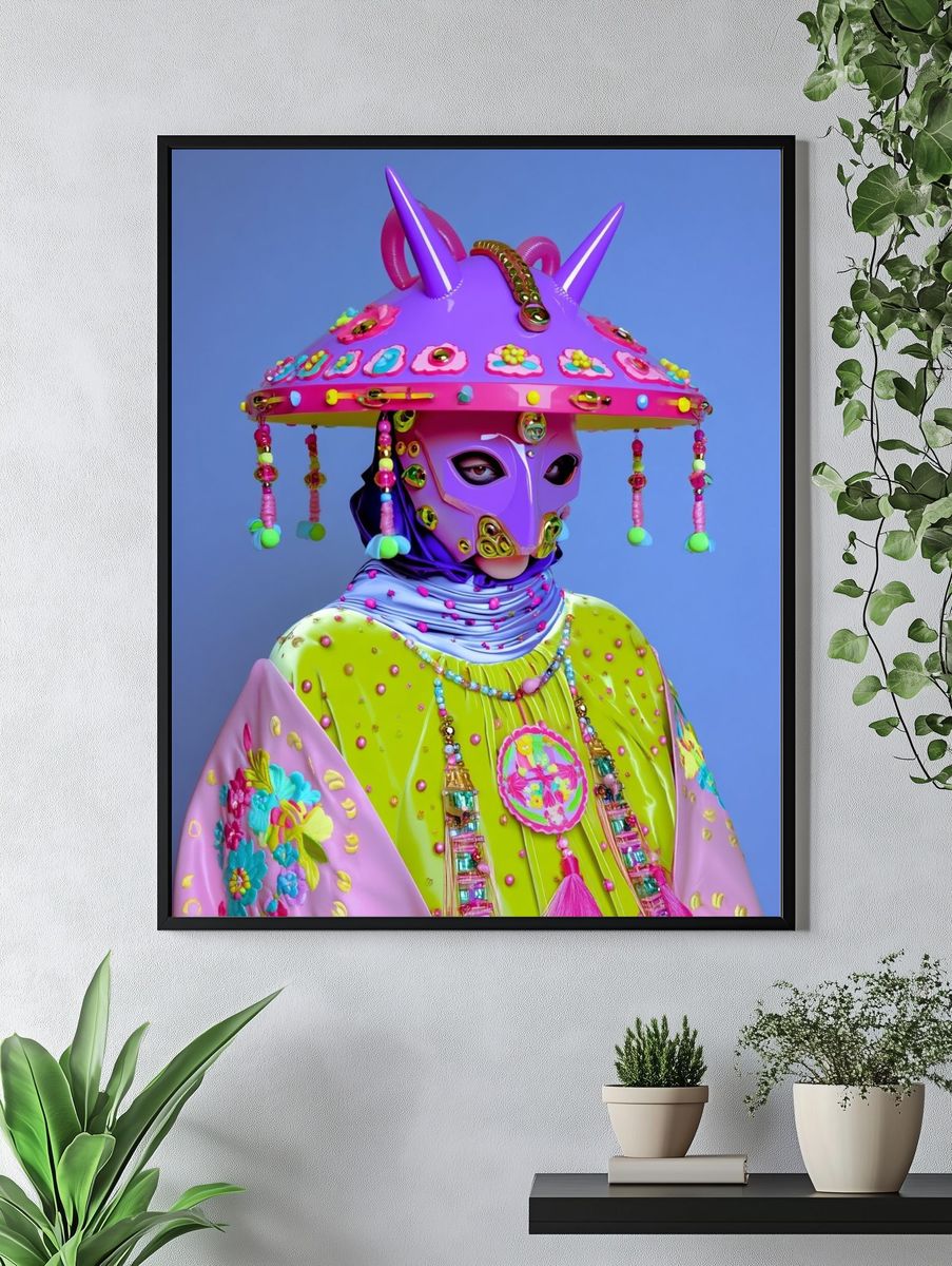 Colorful Futuristic Masked Figure Poster. — room view 4