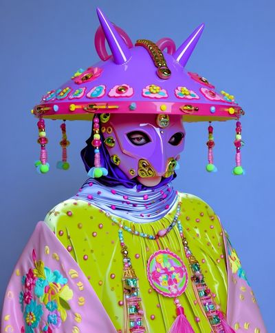 Colorful Futuristic Masked Figure Poster. poster