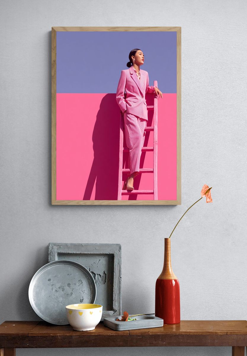 Fashion Model in Pink Suit — Photography Print. — room view 3