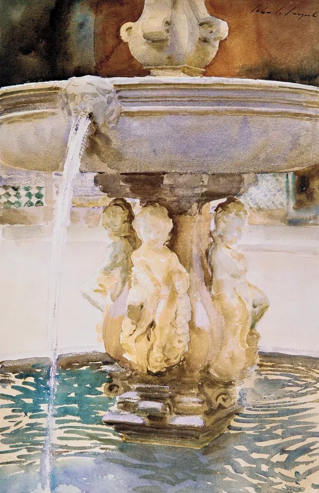 Elegant Fountain — Watercolor Print. poster — fine-art art