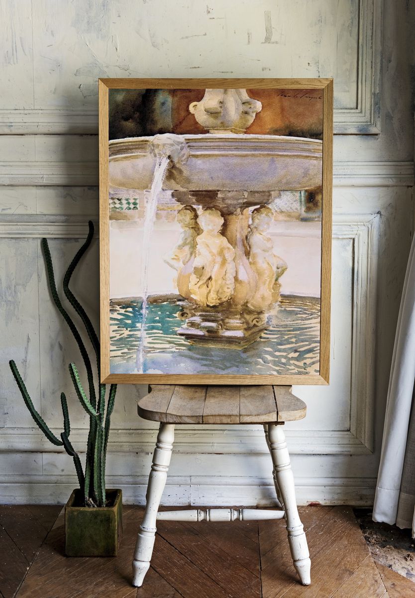 Elegant Fountain — Watercolor Print. — room view 1