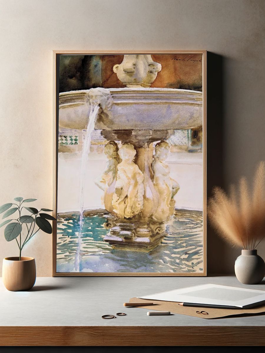 Elegant Fountain — Watercolor Print. — room view 2