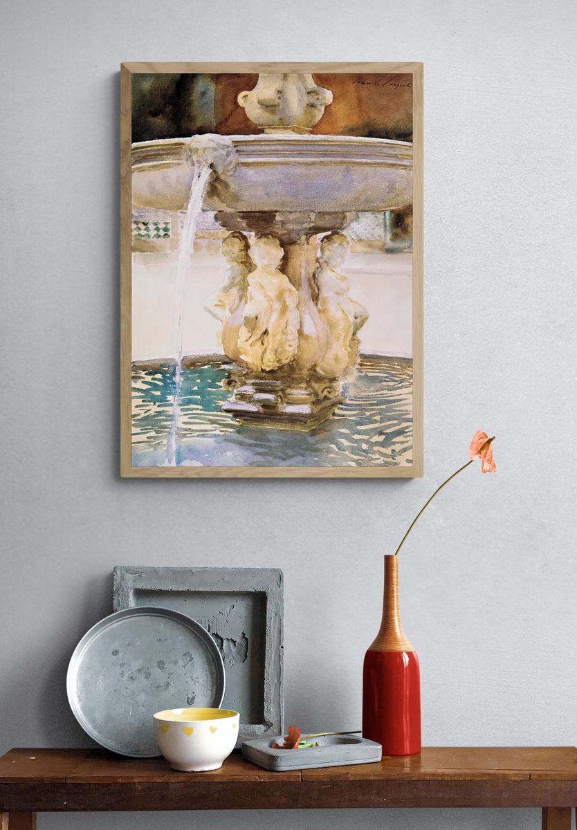 Elegant Fountain — Watercolor Print. — room view 3