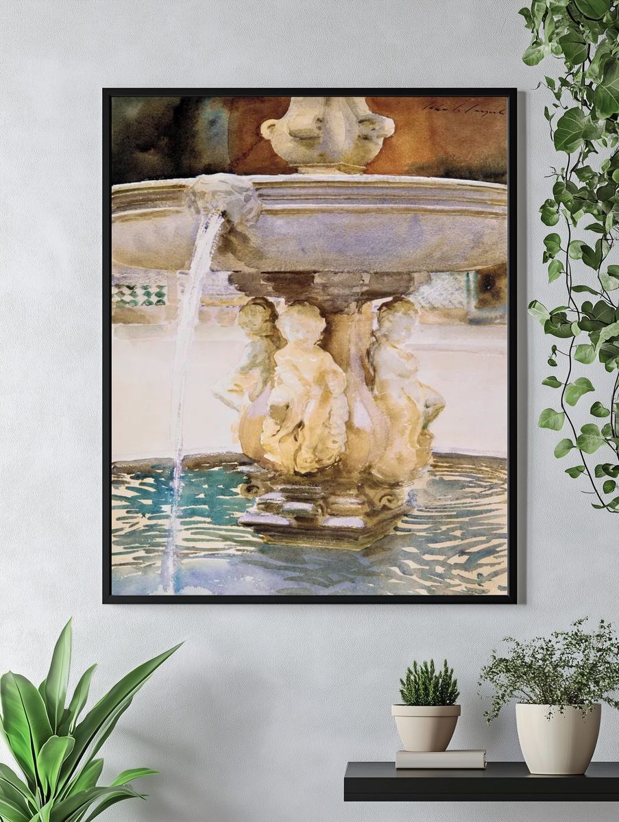 Elegant Fountain — Watercolor Print. — room view 4