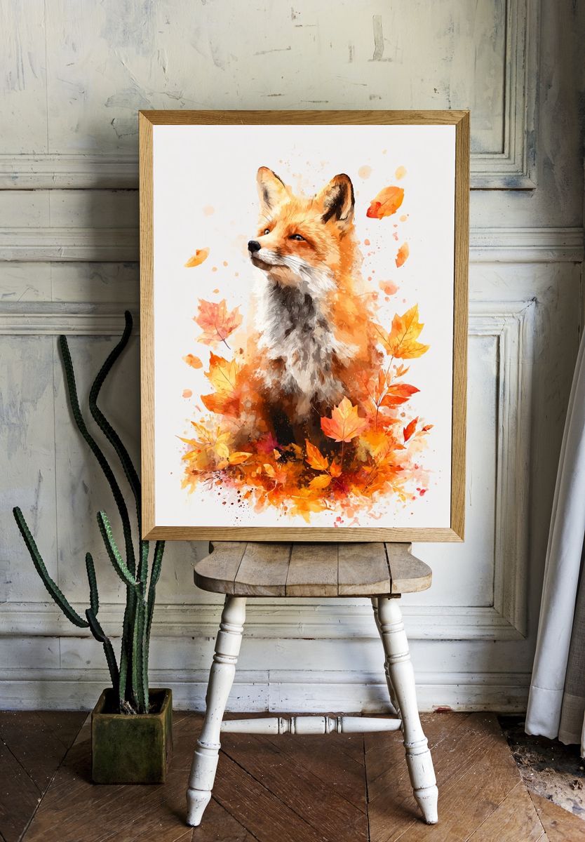 Autumn Fox Watercolor Poster. — room view 1