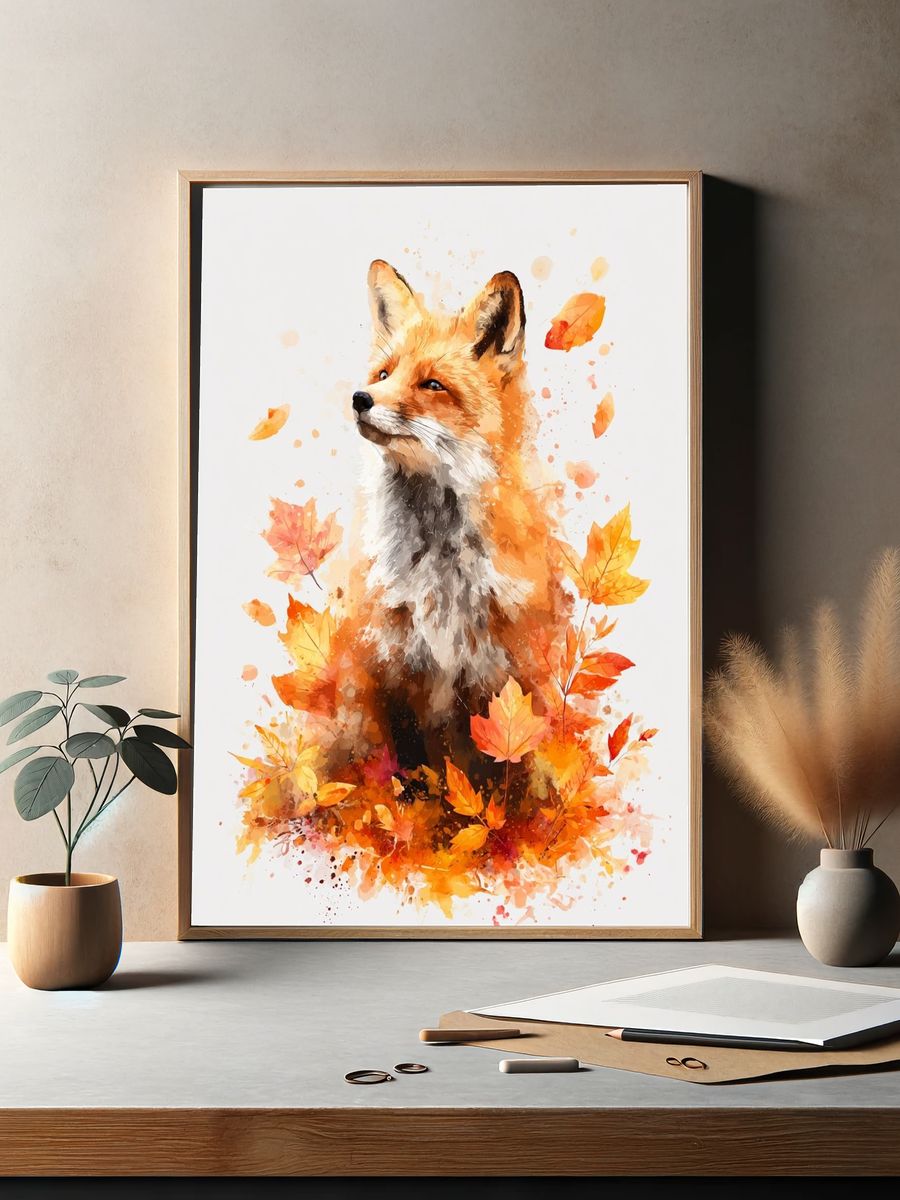 Autumn Fox Watercolor Poster. — room view 2