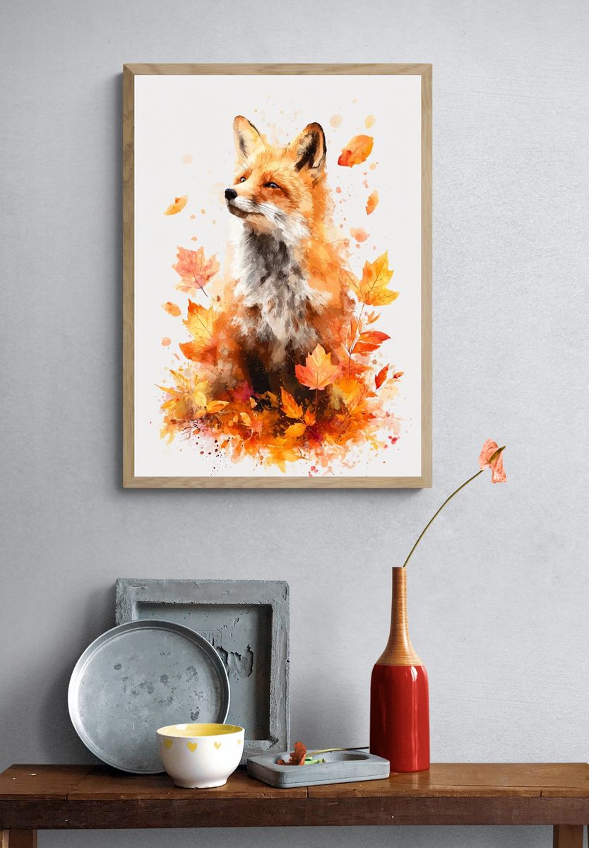 Autumn Fox Watercolor Poster. — room view 3