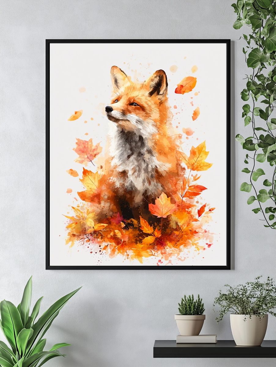 Autumn Fox Watercolor Poster. — room view 4