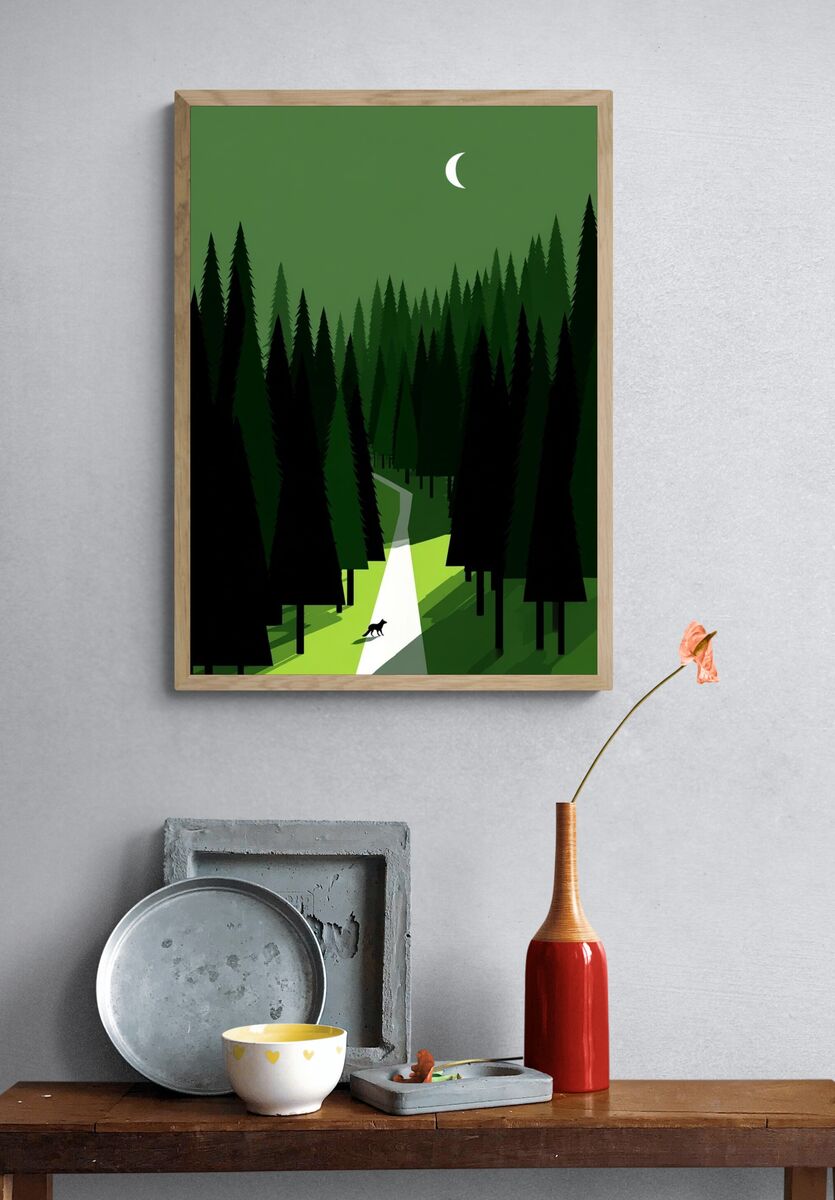 Forest Path with Moon — Illustration Print. — room view 3