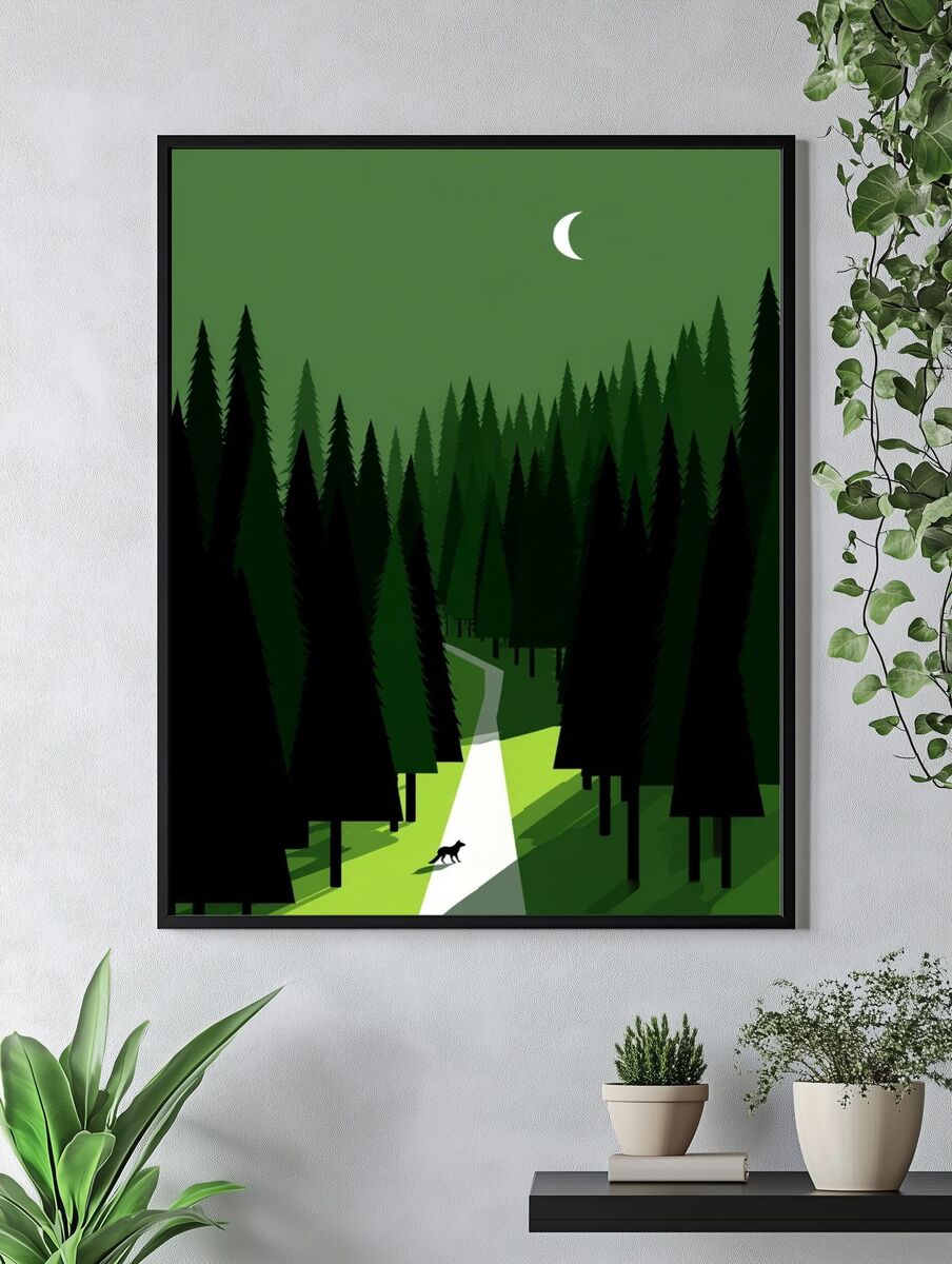 Forest Path with Moon — Illustration Print. — room view 4