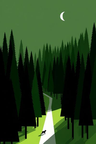 Forest Path with Moon — Illustration Print