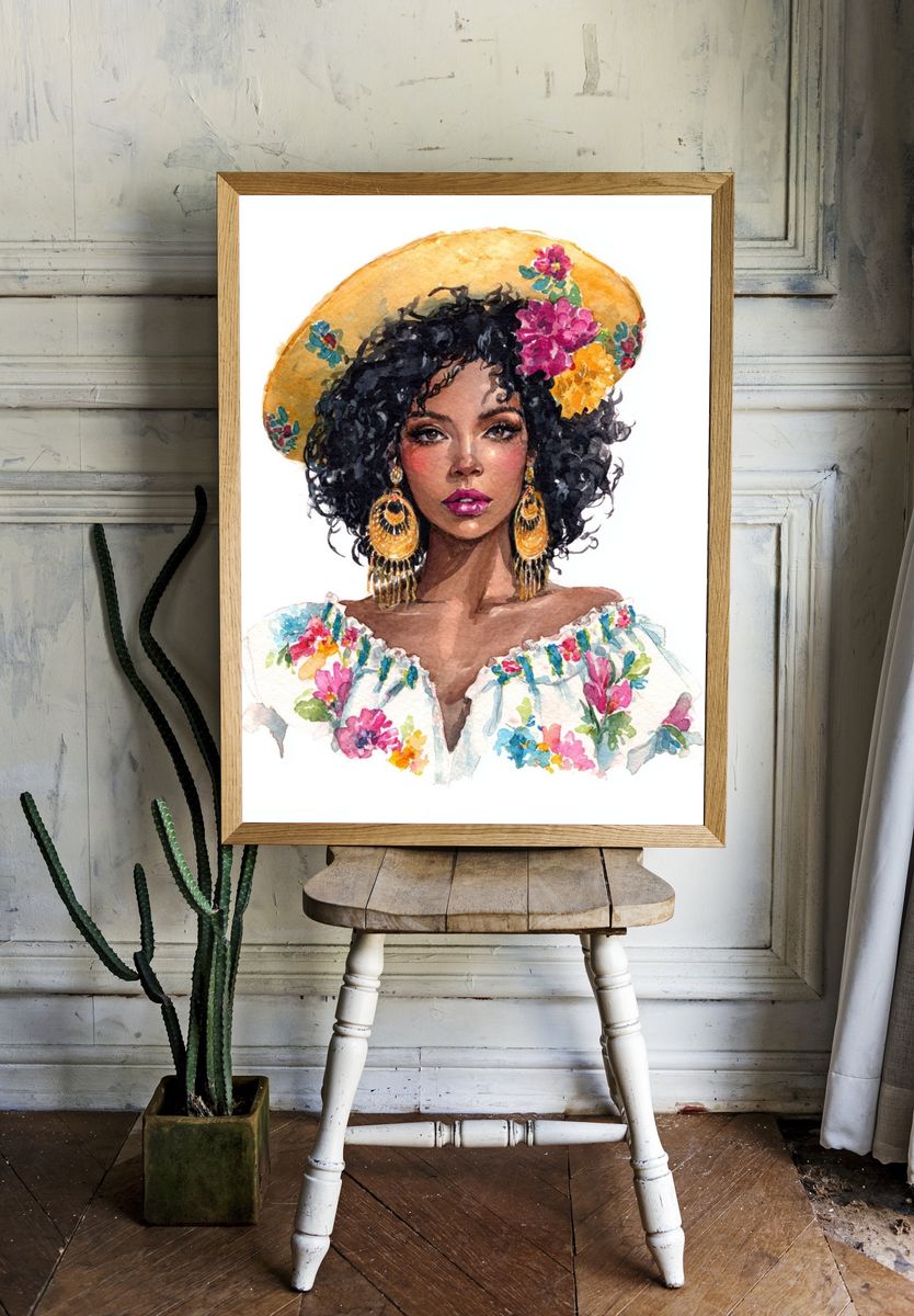 Floral Portrait — Watercolor Print. — room view 1