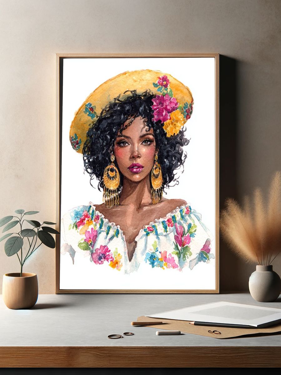 Floral Portrait — Watercolor Print. — room view 2