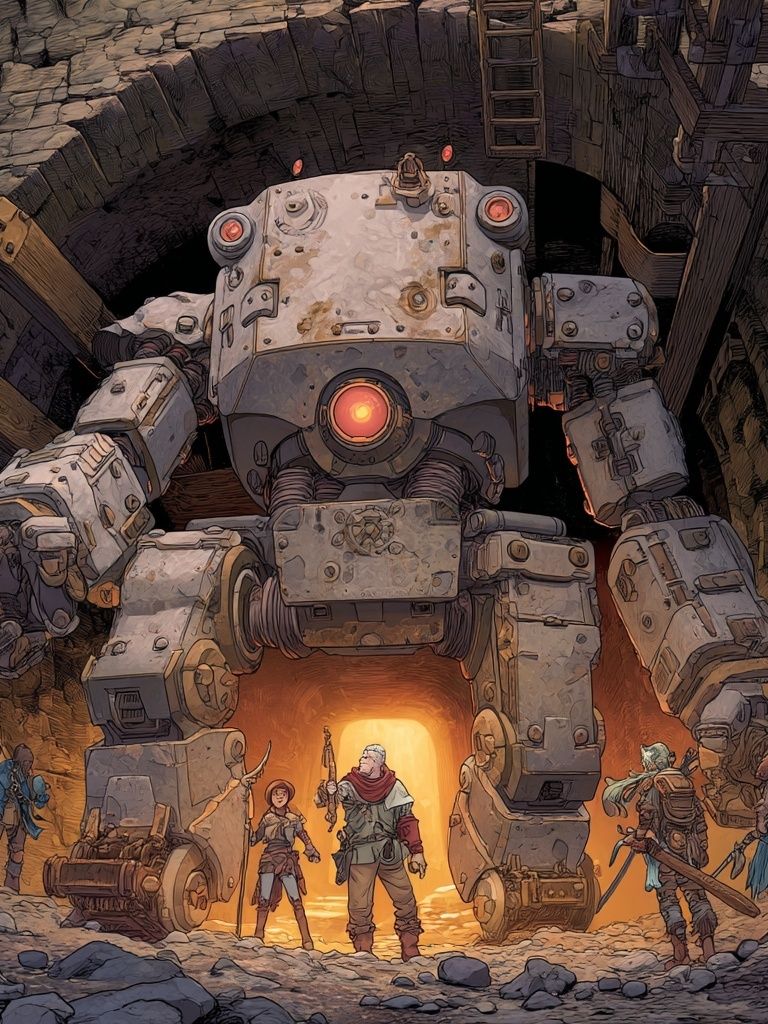 Fantasy Robot Adventure — Digital Art Print. poster — illustration art
