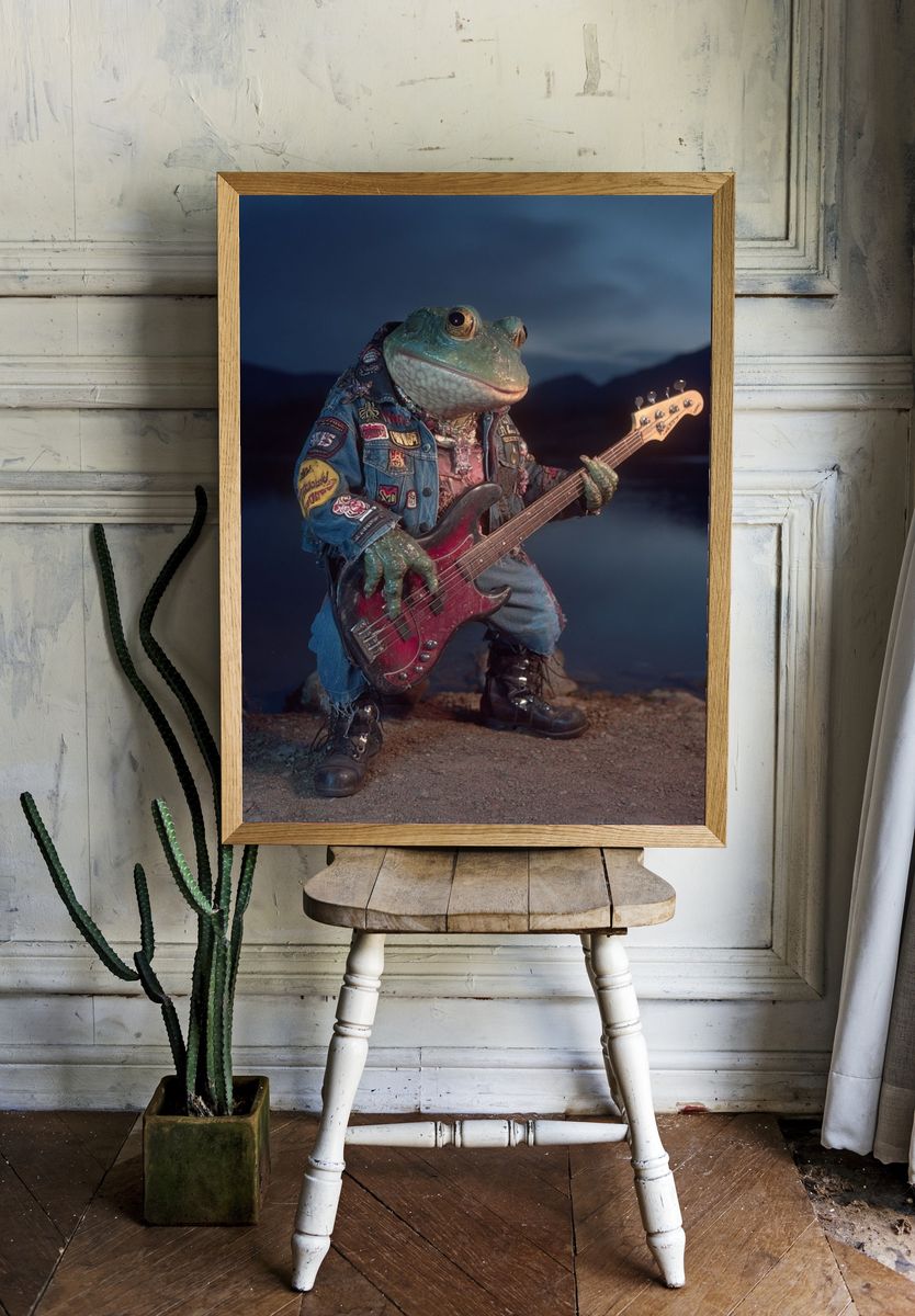 Rockstar Frog Playing Bass — Funny Print. — room view 1